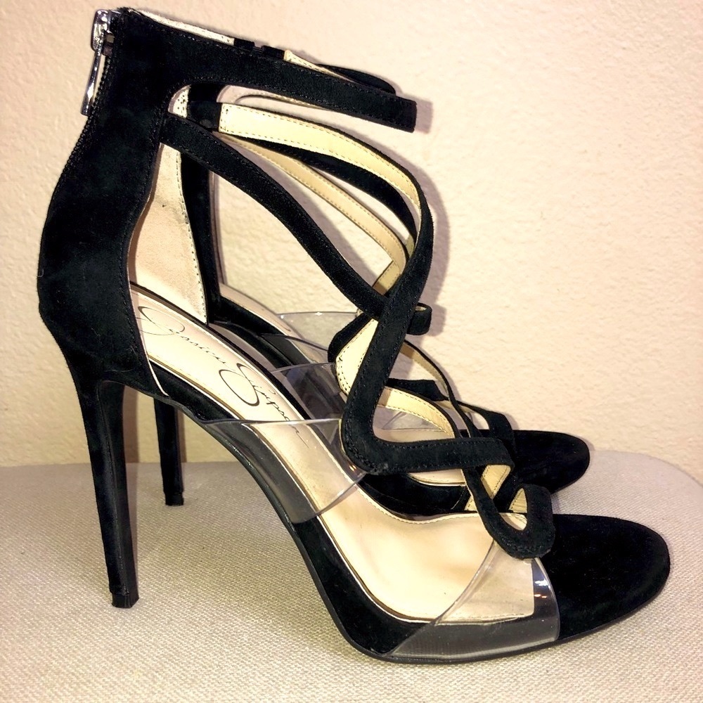Jessica Simpson Black/Clear Suede 4" Heels- Worn 1X